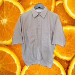 Vintage‎ Palmer Classica Tan Short Sleeve Ribbed Polo Golf Shirt Size Large